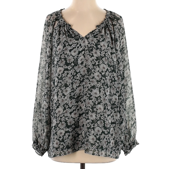 Cabi # 3765 Olive Floral Bianca Peasant Blouse Lined Ruffle Puff Sleeve Size XS - Picture 11 of 11